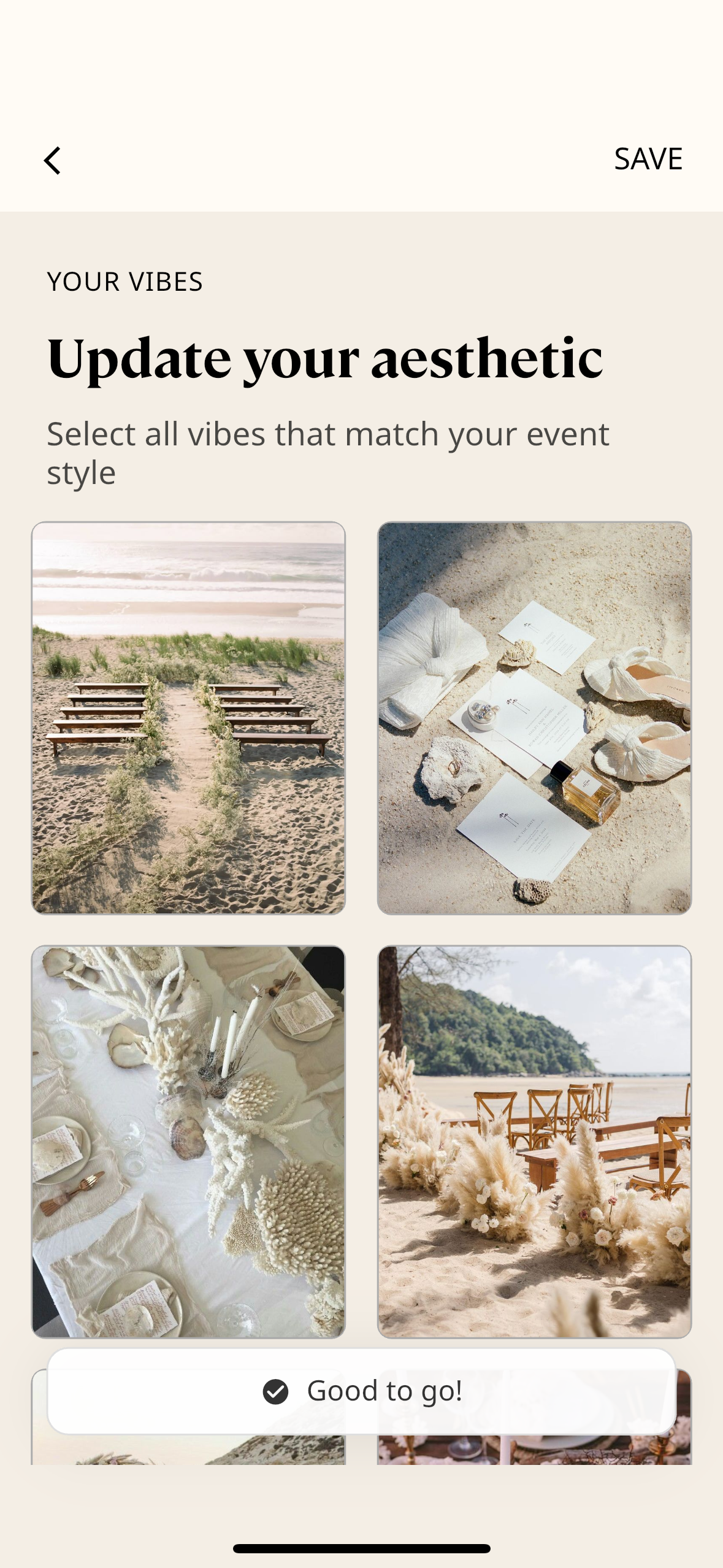 App screen showing aesthetic choices