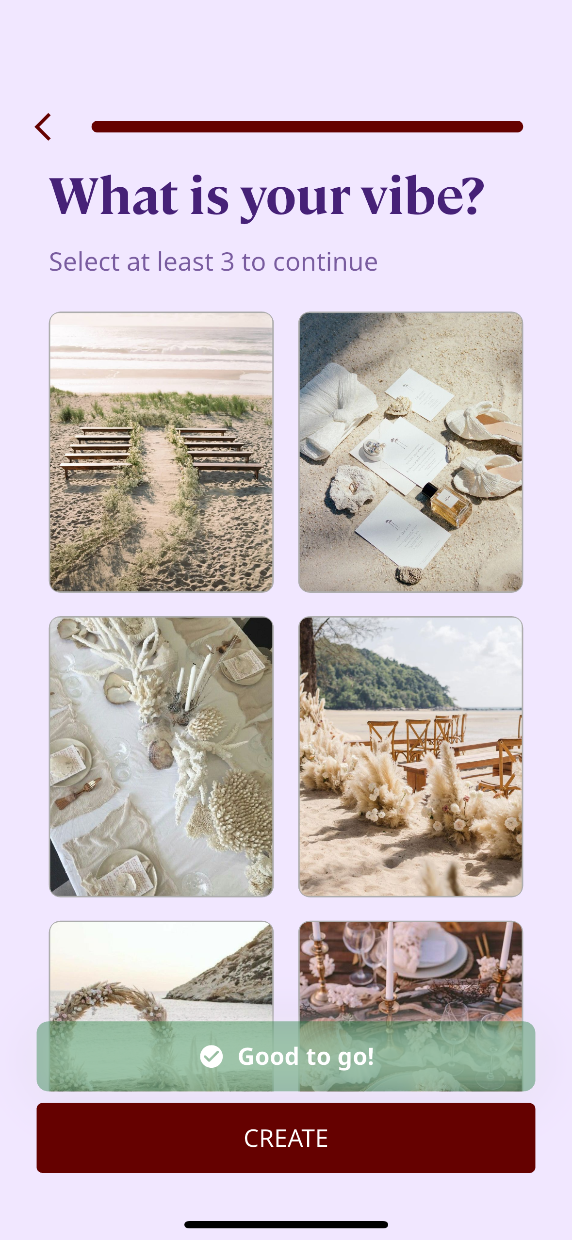 Gia app interface showing event vibe selection